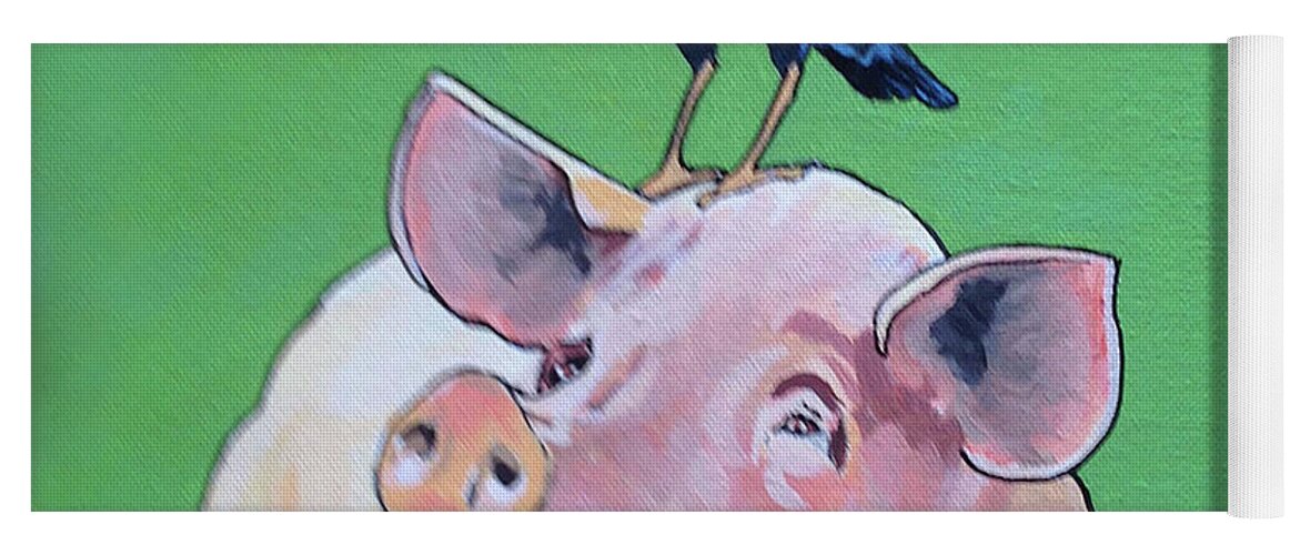 Animals - Pig And Crow Yoga Mat featuring the painting Cromwell the Crow by Sharon Cromwell