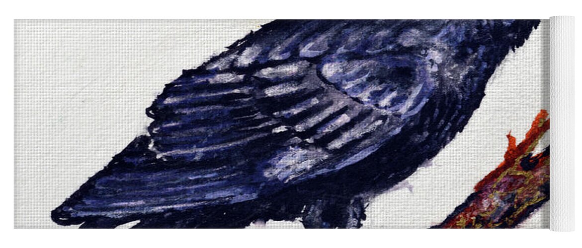 Crow Yoga Mat featuring the painting Crow cooos and sees you by Ashleigh Dyan Bayer
