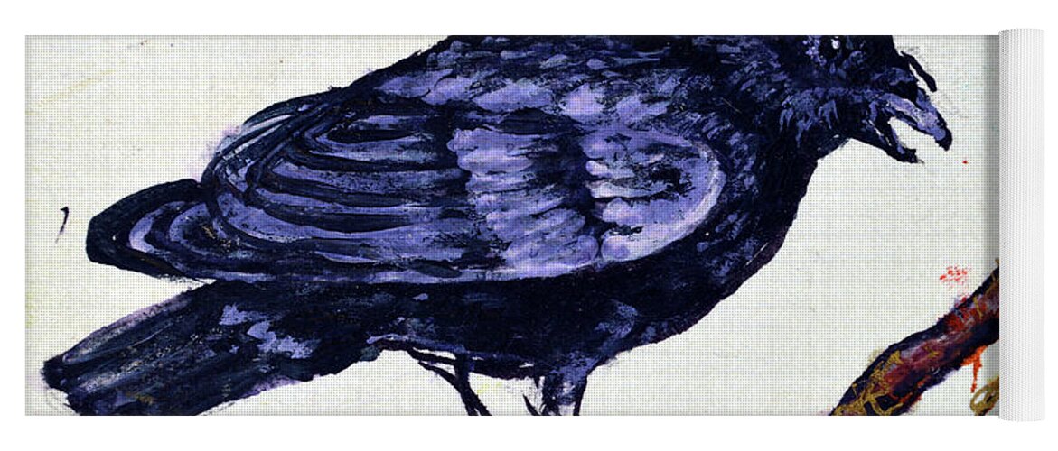 Black Crow Yoga Mat featuring the painting Crow watching over you by Ashleigh Dyan Bayer