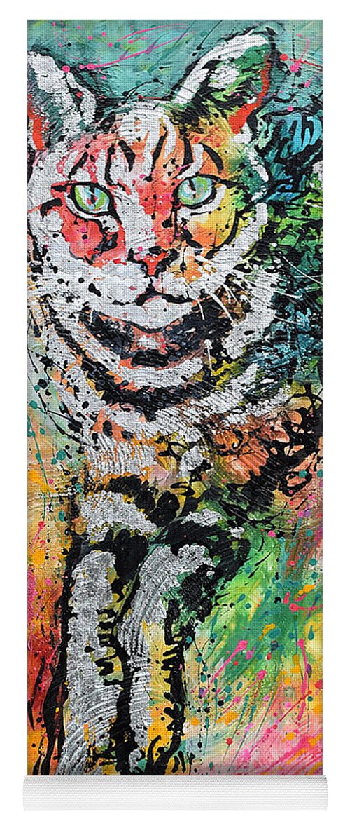 Cats Yoga Mat featuring the painting Curious Cat by Jyotika Shroff