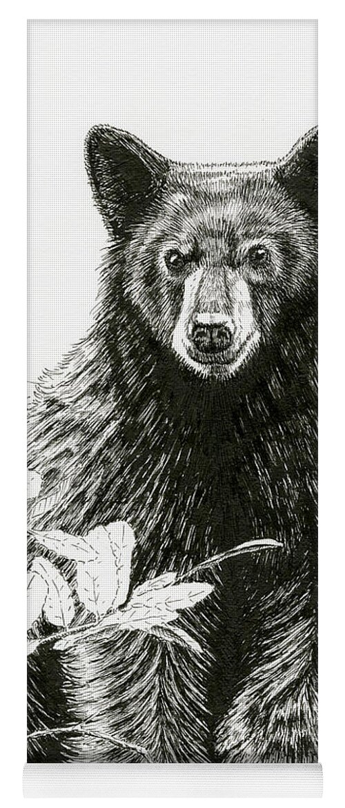 Black Bear Yoga Mat featuring the drawing Curious Young Bear by Timothy Livingston