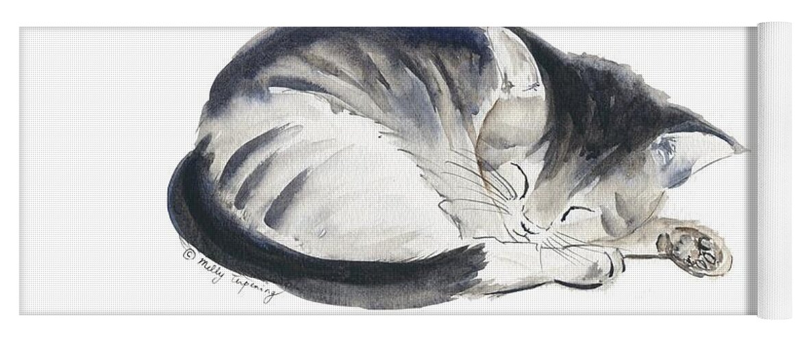 Cat Art Yoga Mat featuring the painting Curl Up by Melly Terpening