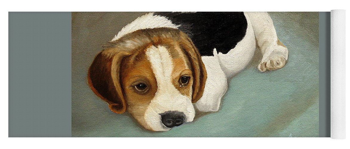 Beagle Yoga Mat featuring the painting Cute Beagle by Angeles M Pomata
