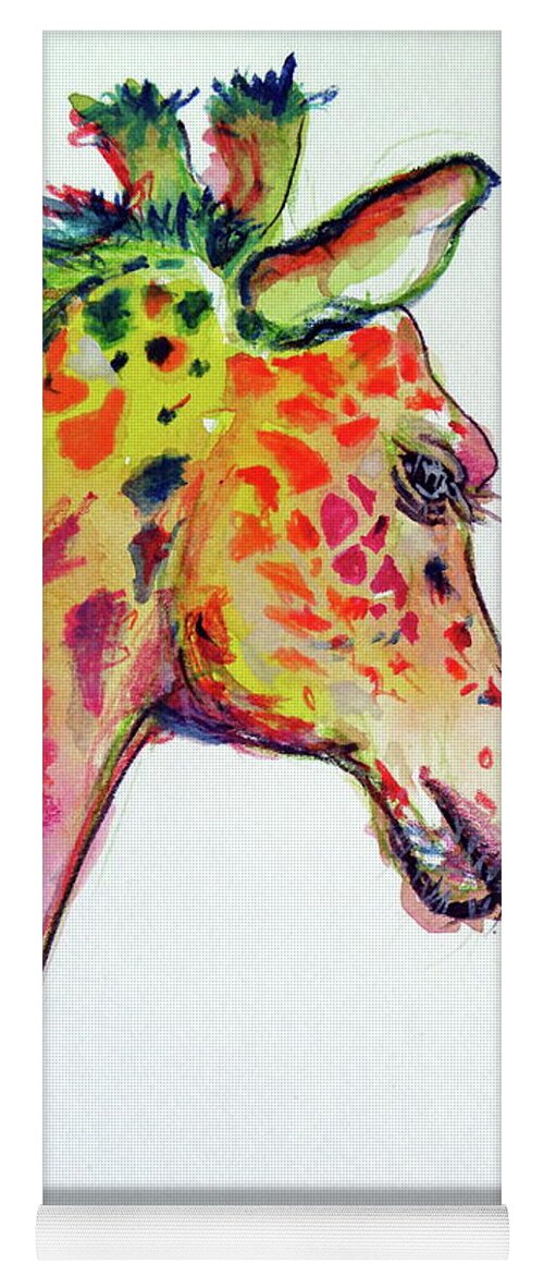 Giraffe Yoga Mat featuring the painting Cute colorful giraffe by Kovacs Anna Brigitta
