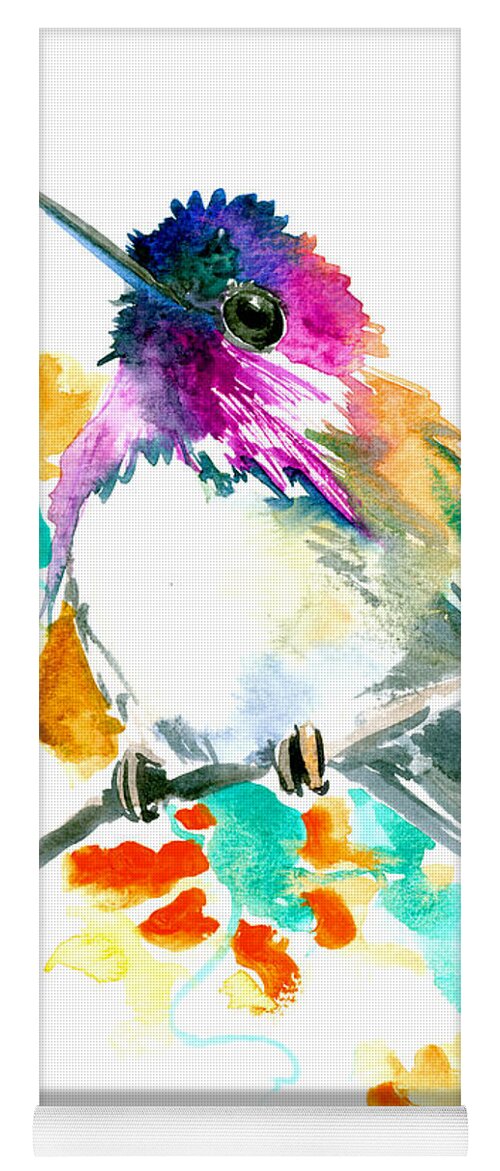 Hummingbird Yoga Mat featuring the painting Cute Little Hummingbird by Suren Nersisyan