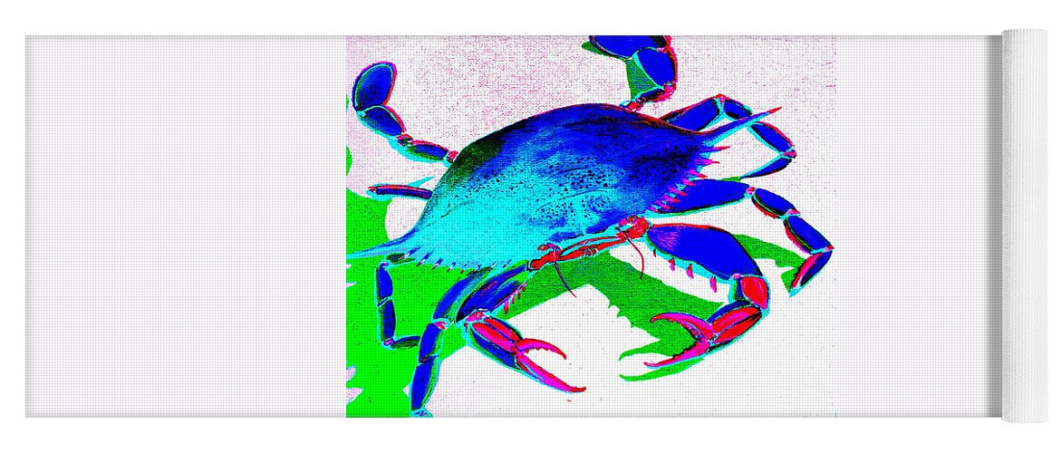 Crab Yoga Mat featuring the digital art Cyan Crab by Larry Beat