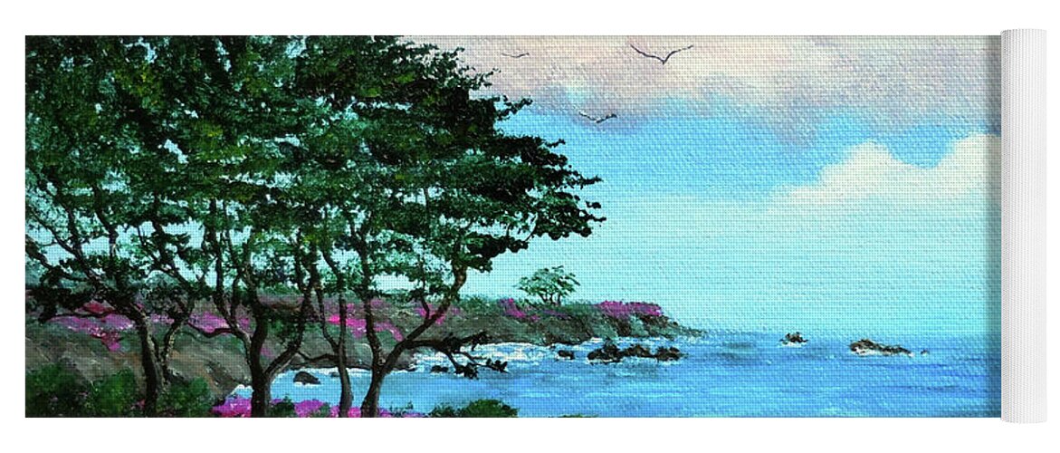 Carmel Yoga Mat featuring the painting Cypress Trees by Lovers Point by Laura Iverson