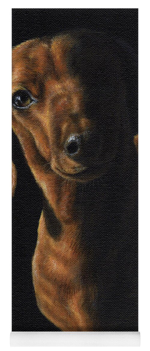 Dachshund Yoga Mat featuring the painting Dachshund in the Spotlight by Kim Lockman