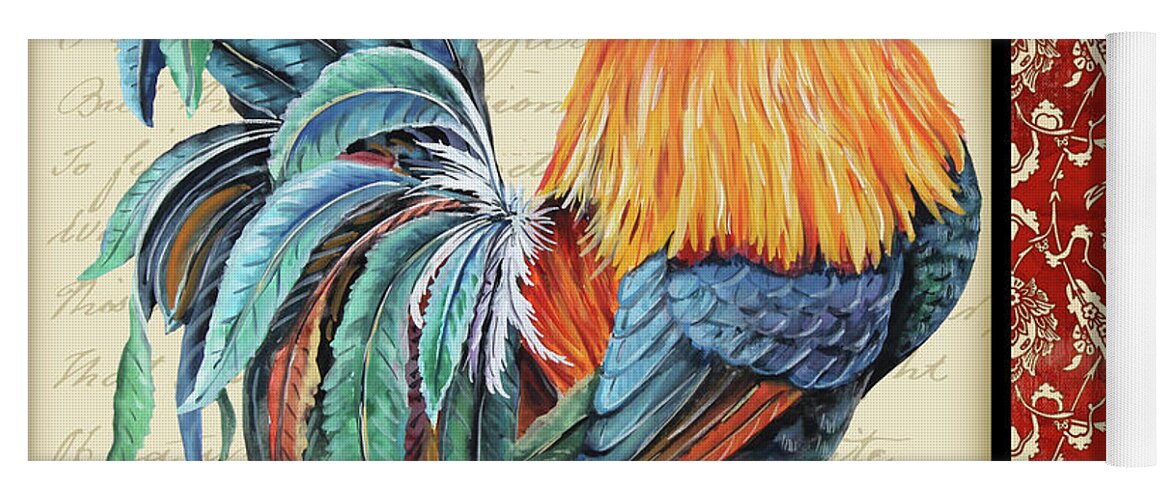 Rooster Yoga Mat featuring the painting Damask Rooster-D by Jean Plout