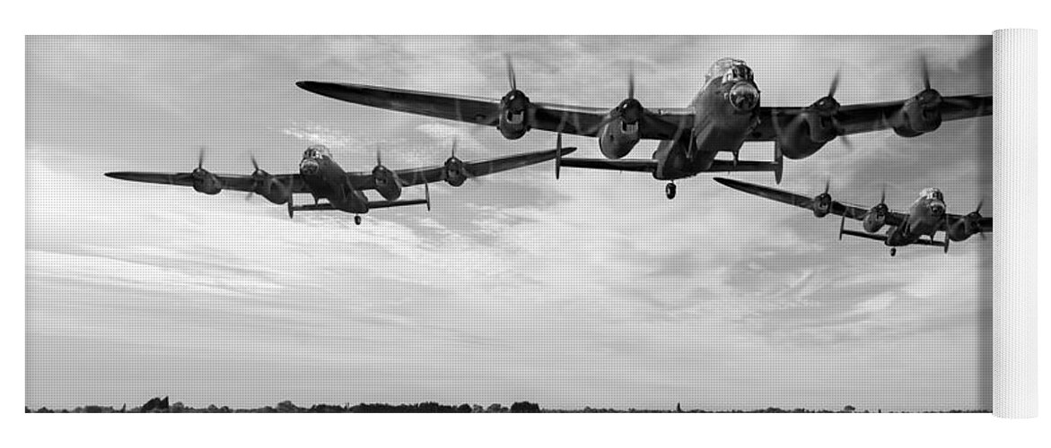 617 Squadron Yoga Mat featuring the digital art Dambusters practising low level flying BW version by Gary Eason