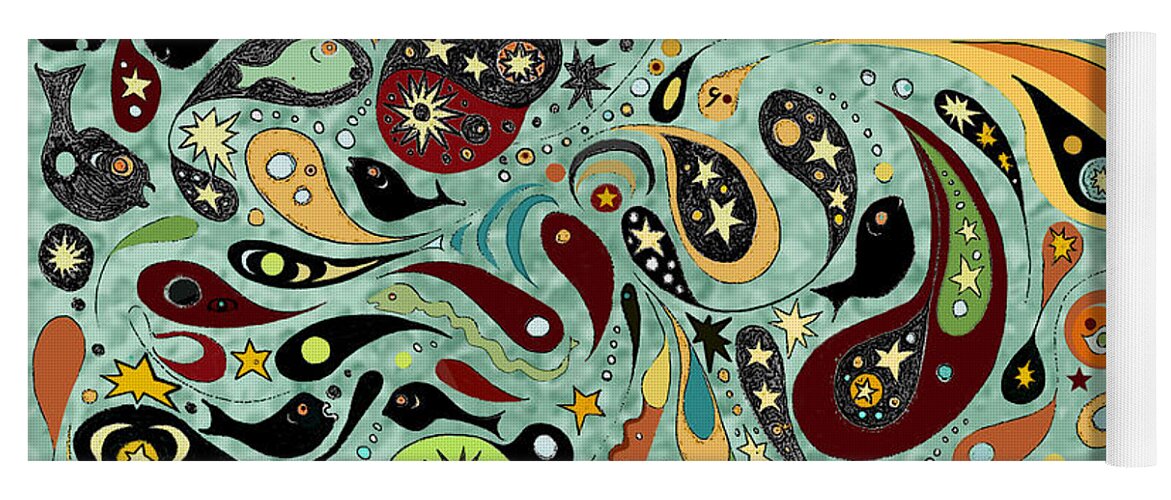 Star Yoga Mat featuring the digital art Dark Star Swims Among the Fishes by Carol Jacobs