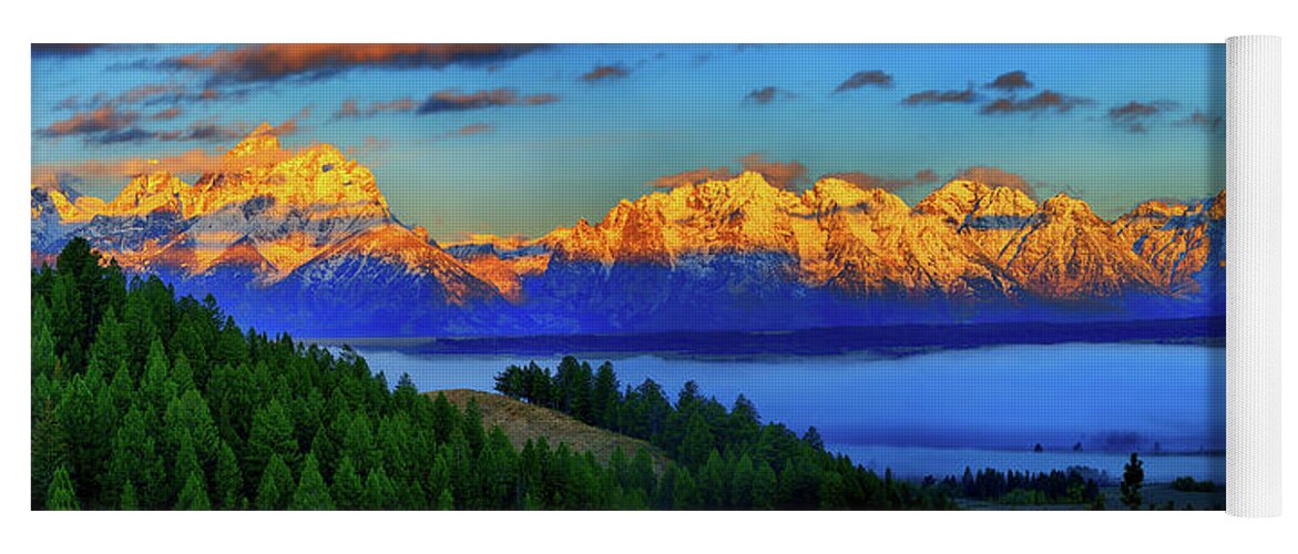 Grand Teton National Park Yoga Mat featuring the photograph Dawn on the Tetons by Greg Norrell