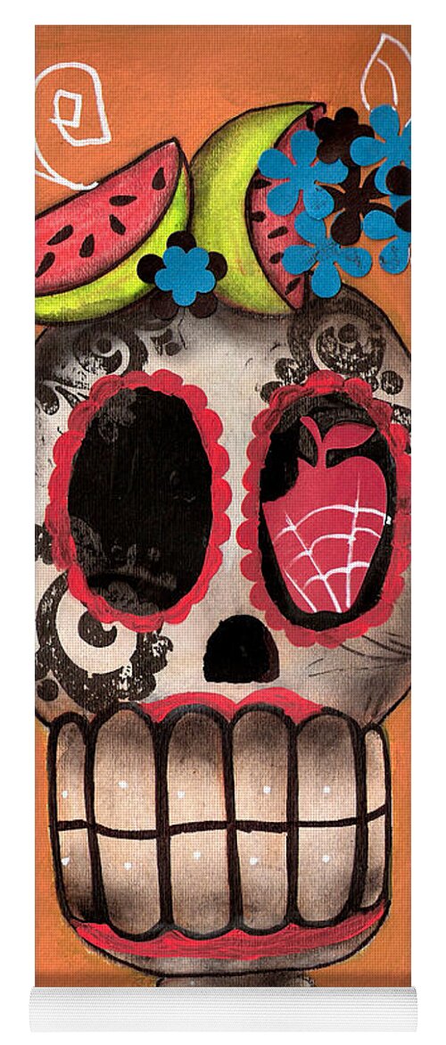 Day Of The Dead Yoga Mat featuring the painting Day of the Dead Watermelon by Abril Andrade