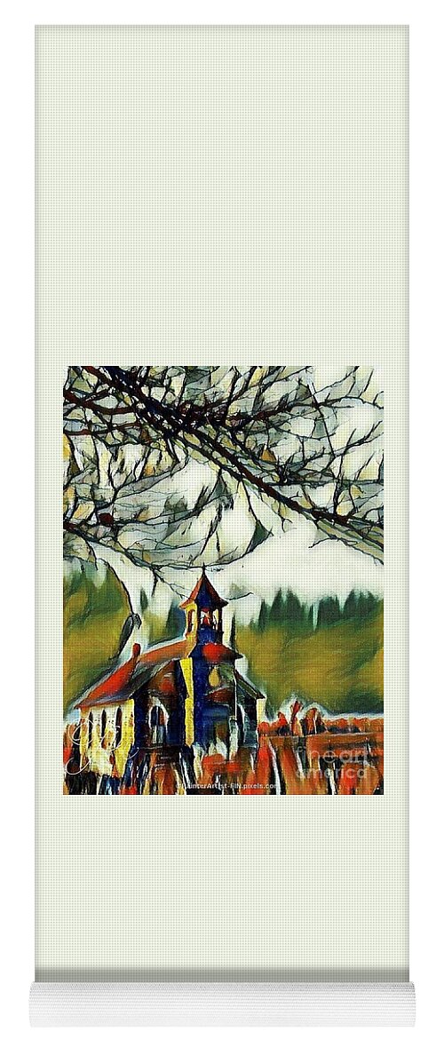 Country Church In December Yoga Mat featuring the painting December Country Church by PainterArtist FIN