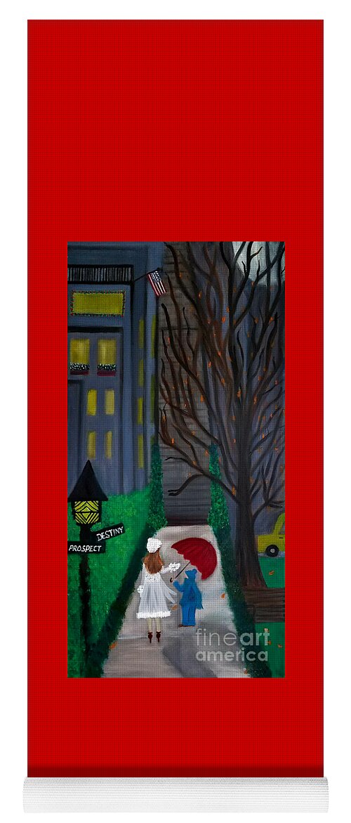 Street Corner Yoga Mat featuring the painting December Umbrella by Artist Linda Marie