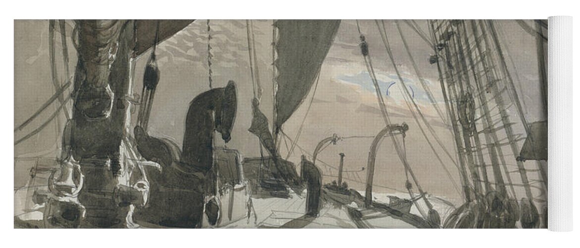 19h Century Art Yoga Mat featuring the drawing Deck of Ship in Moonlight by John Singer Sargent