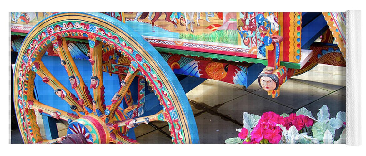 Cart Yoga Mat featuring the photograph Decorated Donkey Cart by A Macarthur Gurmankin