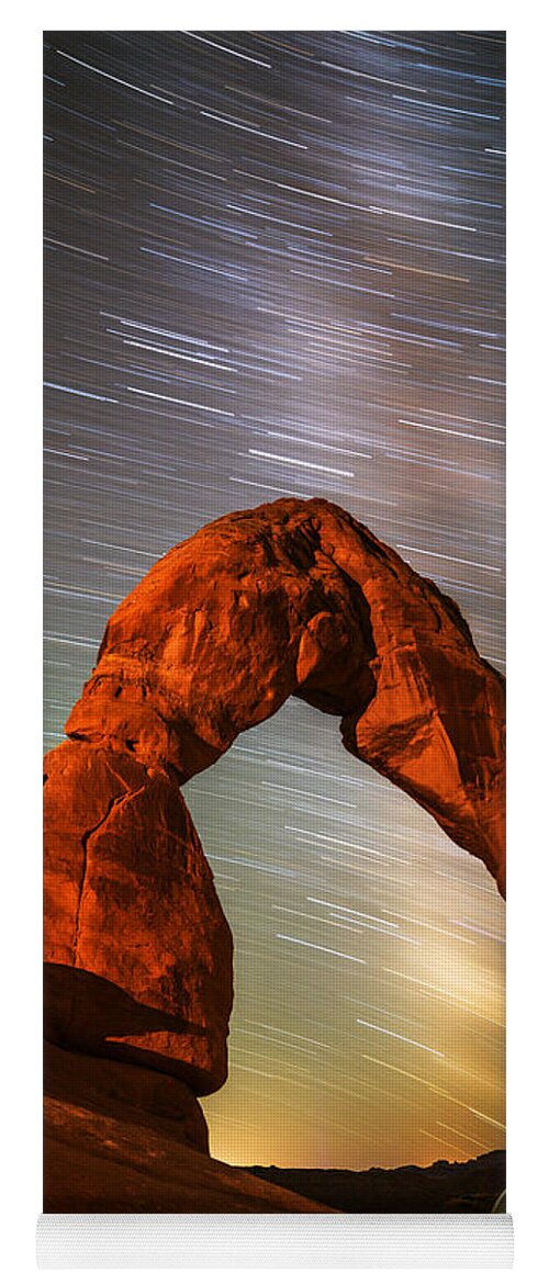 Delicate Arch Yoga Mat featuring the photograph Delicate Arch Star Trails by Darren White