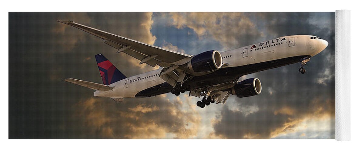 Delta Airlines Yoga Mat featuring the digital art Delta Air Lines Boeing 777-200LR by Airpower Art