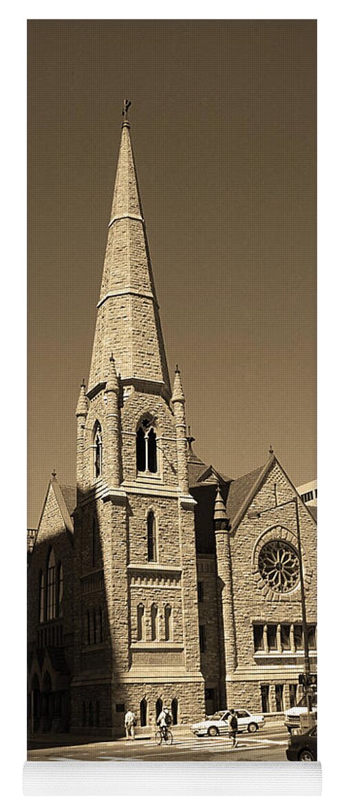 16th Yoga Mat featuring the photograph Denver Downtown Church Sepia by Frank Romeo