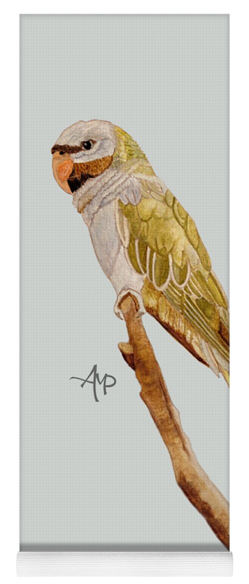 Lord Derby's Parakeet Yoga Mat featuring the painting Derbyan Parakeet by Angeles M Pomata