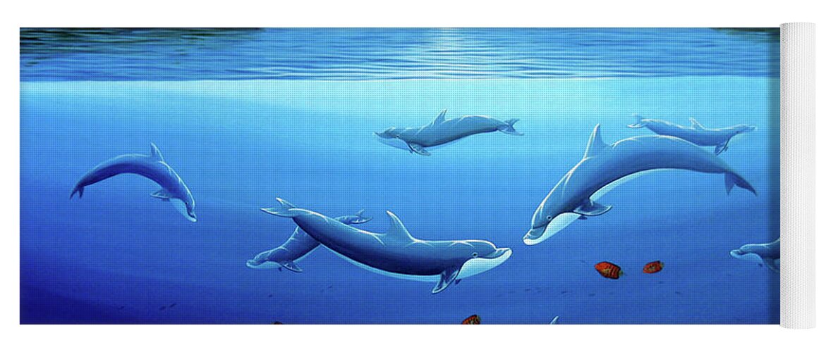 Ocean Yoga Mat featuring the painting Desert Dolphins by Lance Headlee