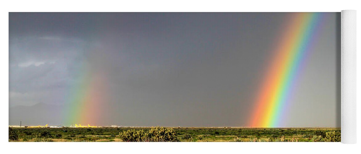 Desert Double Rainbow Yoga Mat featuring the photograph Desert Double Rainbow by Bonnie Follett