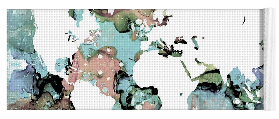 World Yoga Mat featuring the mixed media Design 96 World Map by Lucie Dumas