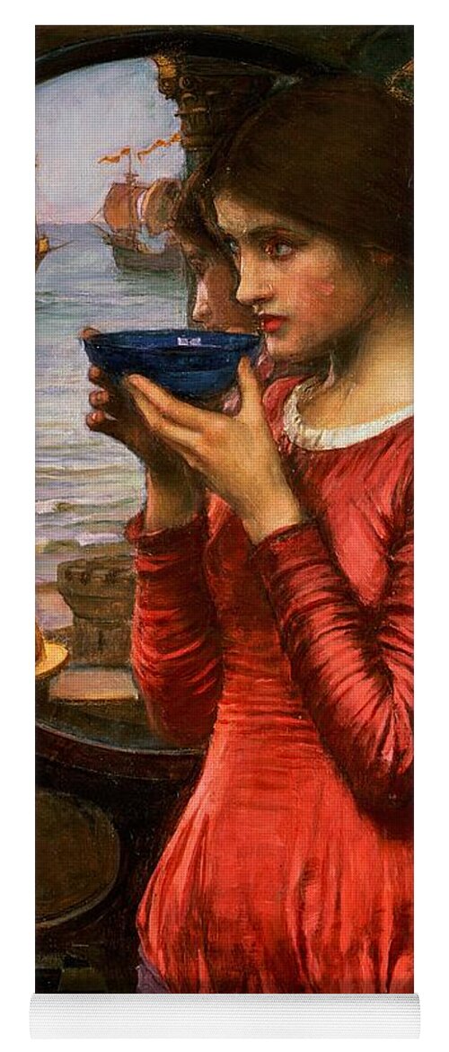 Boat; Globe; Poison; Blue Glass; Pre-raphaelite; Allegorical; Red Dress Yoga Mat featuring the painting Destiny by John William Waterhouse