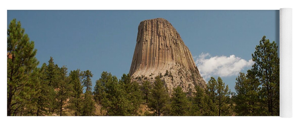Devil's Tower National Monument Yoga Mat featuring the photograph Devil's Tower and Trees by Julia McHugh