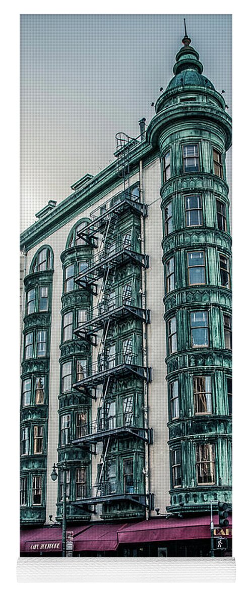 Buildings Yoga Mat featuring the photograph Dez 2016. San Francisco, USA - Old copper-green Columbus tower o by Amanda Mohler