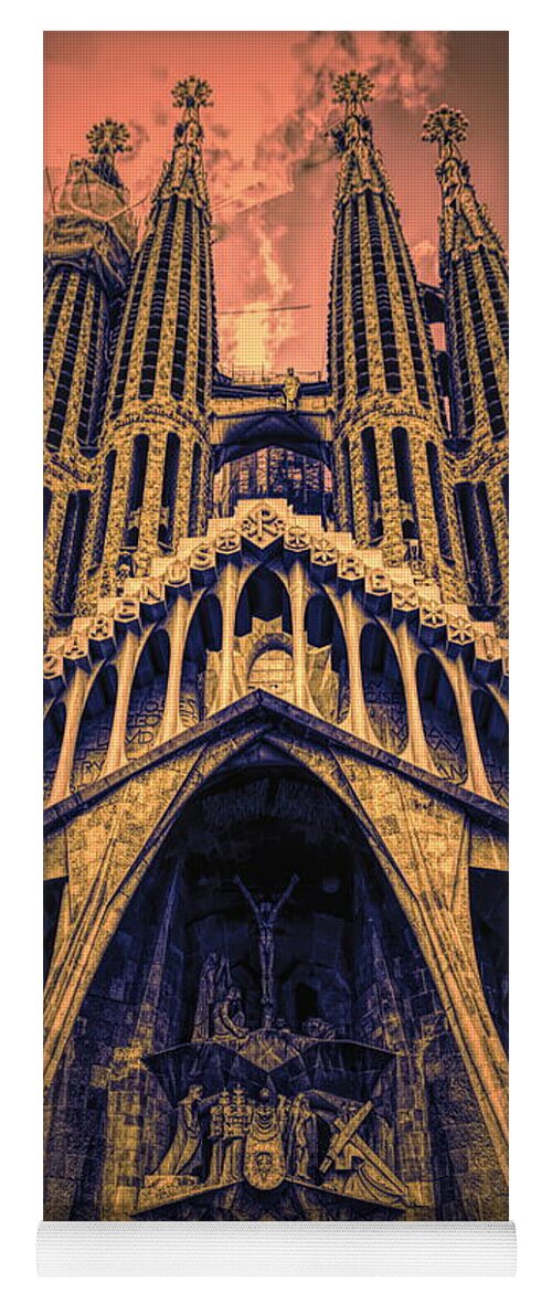 La Sagrada Familia Yoga Mat featuring the digital art Digital La Sagrada Familia Barcelona Spain by Chuck Kuhn