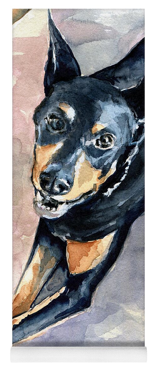 Dog Yoga Mat featuring the painting Doberman - Dog Portrait by Dora Hathazi Mendes