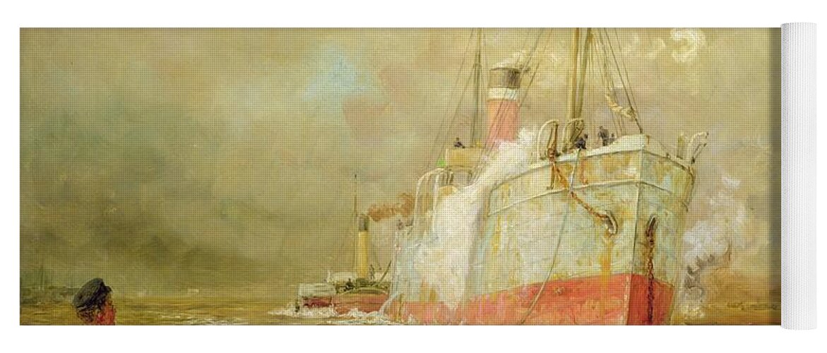 Docking Yoga Mat featuring the painting Docking a Cargo Ship by William Lionel Wyllie