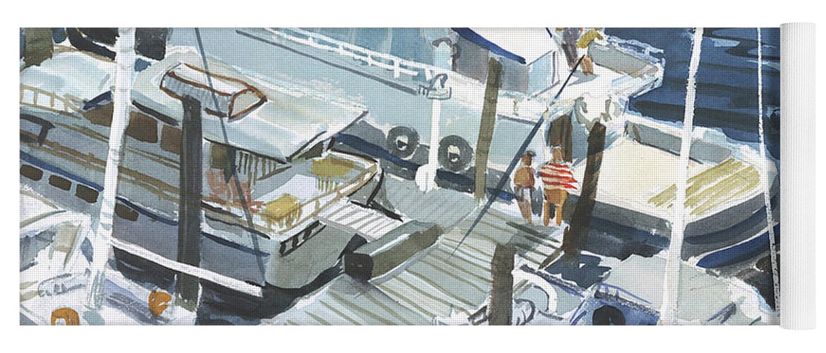 Boat Yoga Mat featuring the painting Dockside by Thomas Tribby