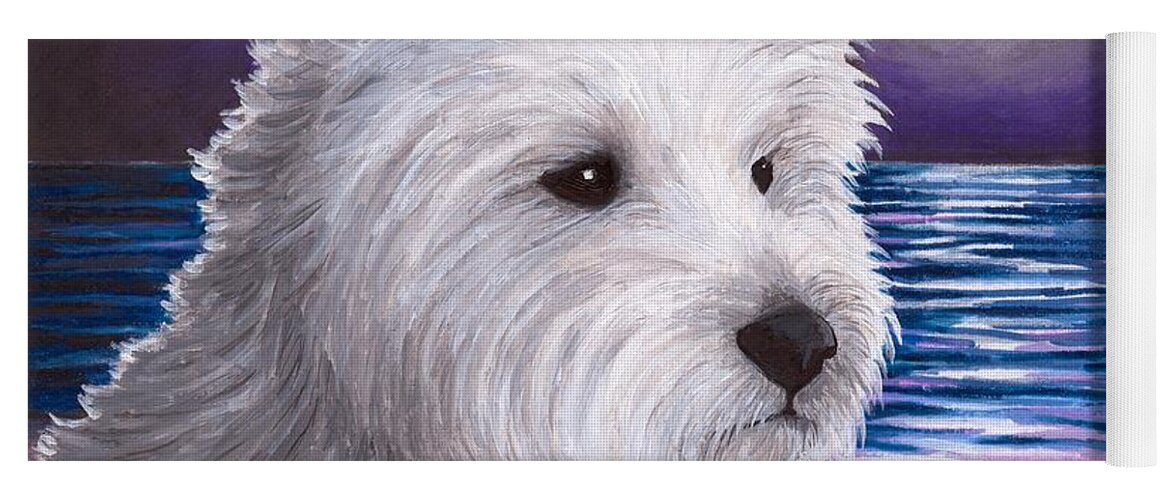 Dog Yoga Mat featuring the painting Dog 81 White Westie by Lucie Dumas