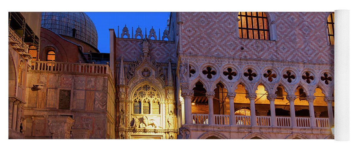 Doge's Palace Yoga Mat featuring the photograph Doge's Palace at Night in Venice Italy by Louise Heusinkveld