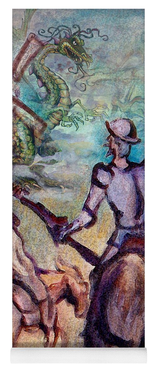 Don Quixote Yoga Mat featuring the painting Don Quixote with Dragon by Kevin Middleton