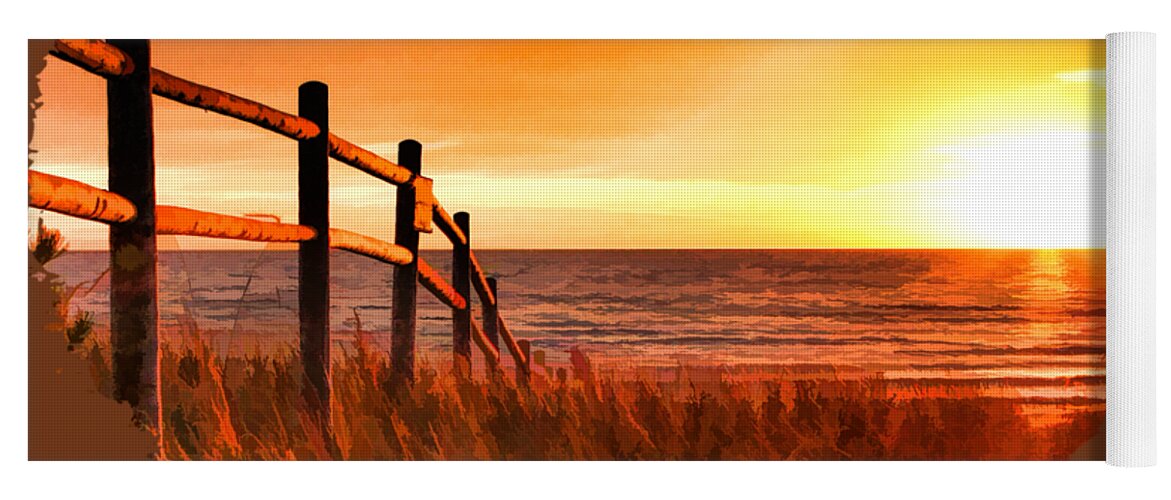 Door County Yoga Mat featuring the painting Door County Europe Bay Fence Sunrise by Christopher Arndt