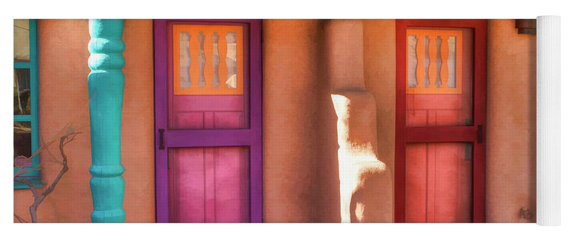 Santa Fe Yoga Mat featuring the digital art Doors by Lena Owens - OLena Art Vibrant Palette Knife and Graphic Design