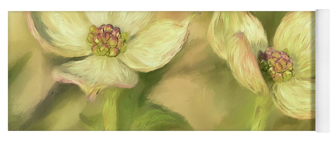 Dogwood Yoga Mat featuring the digital art Double Dogwood Blossoms In Evening Light by Lois Bryan
