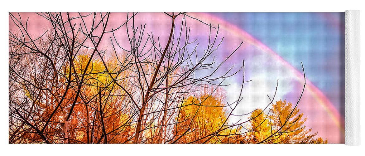 Sunsets Yoga Mat featuring the photograph Double rainbow-HDR by Claudia M Photography