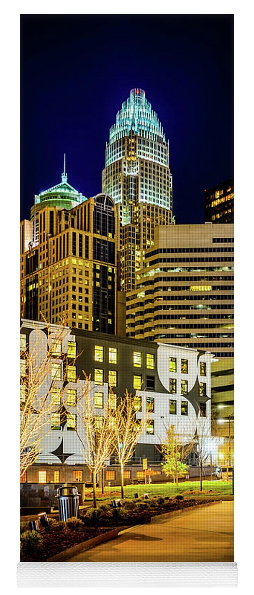 121 Yoga Mat featuring the photograph Downtown Charlotte Bearden Park at Night by Paul Velgos