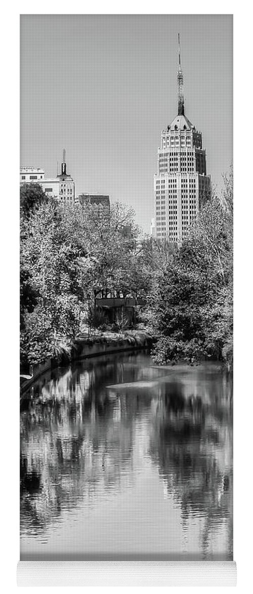 America Yoga Mat featuring the photograph Downtown San Antonio Skyline on the River in Black and White by Gregory Ballos