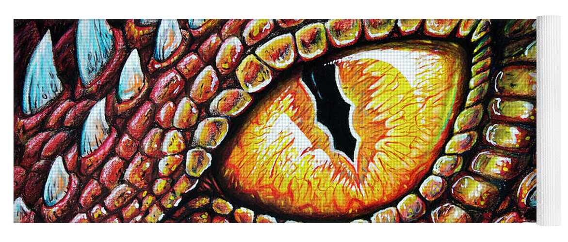 Dragon Yoga Mat featuring the drawing Dragon Eye by Aaron Spong