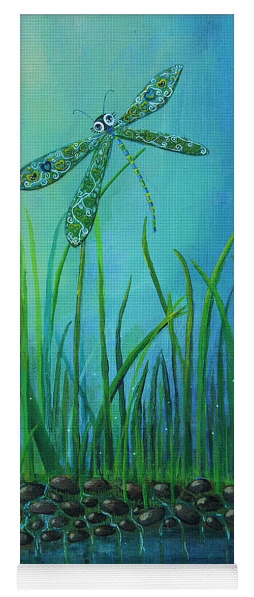 Dragon Fly Yoga Mat featuring the painting Dragonfly at the Bay by Mindy Huntress