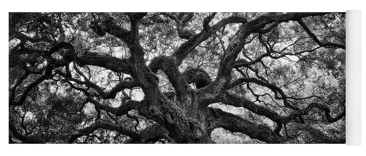 Angel Oak Yoga Mat featuring the photograph Dramatic Angel Oak in Black and White by Carol Groenen