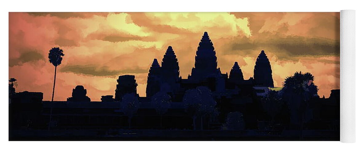 Angkor Wat Yoga Mat featuring the digital art Dramatic Angkor Wat by Chuck Kuhn