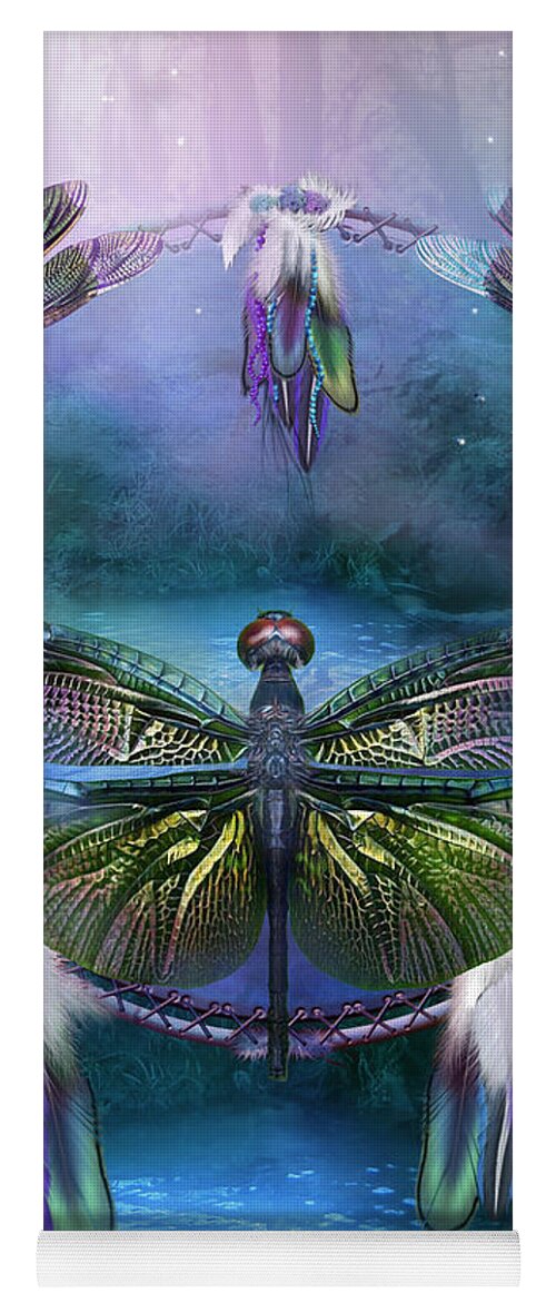 Carol Cavalaris Yoga Mat featuring the mixed media Dream Catcher - Spirit Of The Dragonfly by Carol Cavalaris