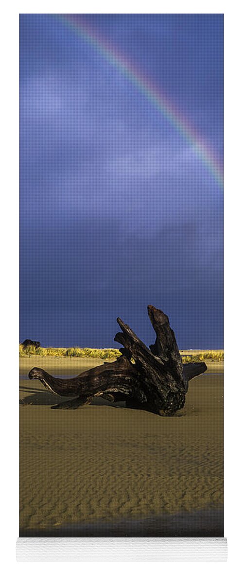 Beaches Yoga Mat featuring the photograph Driftwood and Rainbow by Robert Potts